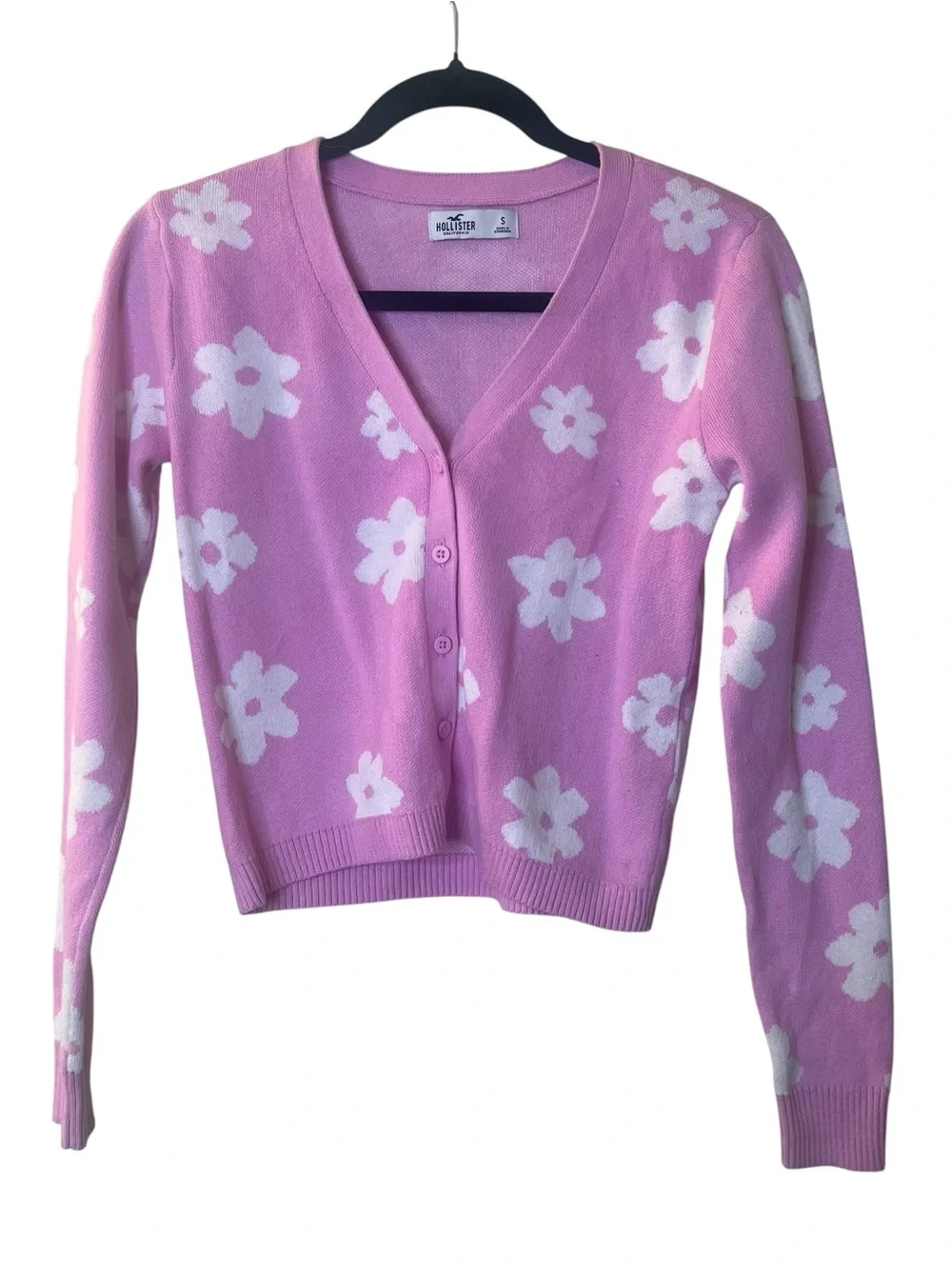Hollister Pink Floral V-Neck Button-Up Cardigan Sz S